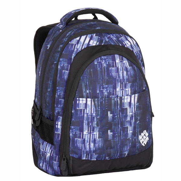 Bagmaster tříkomorový studentský batoh s polstrovanou kapsou na notebook 15,4" - a DIGITAL 7 CH BLUE/BLACK