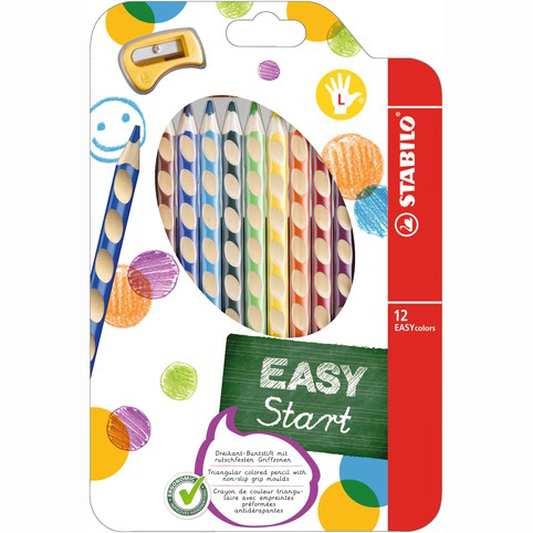 STABILO® EASYcolors L 12 ks balení s ořezávátkem ergonomicky tvarované pastelky speciálně pro leváky